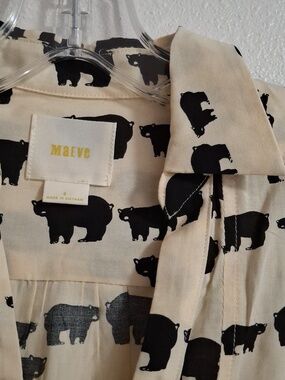 Maeve Woodland Walk Bear Print Cream/ Black Shirt Size 6